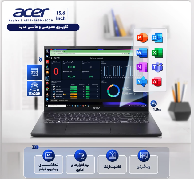 لپ تاپ ایسر Aspire 5 Intel i5 13420H 8GB LPDDR5 512GB SSD 15.6 IPS