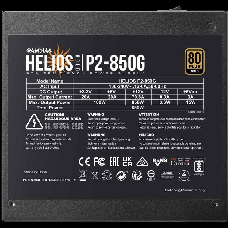 منبع تغذیه 850 وات GAMDIAS مدل HELIOS P2-850G