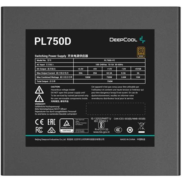 منبع تغذیه کامپیوتر دیپ کول مدل PL750D 80 Plus Bronze توان 750 وات